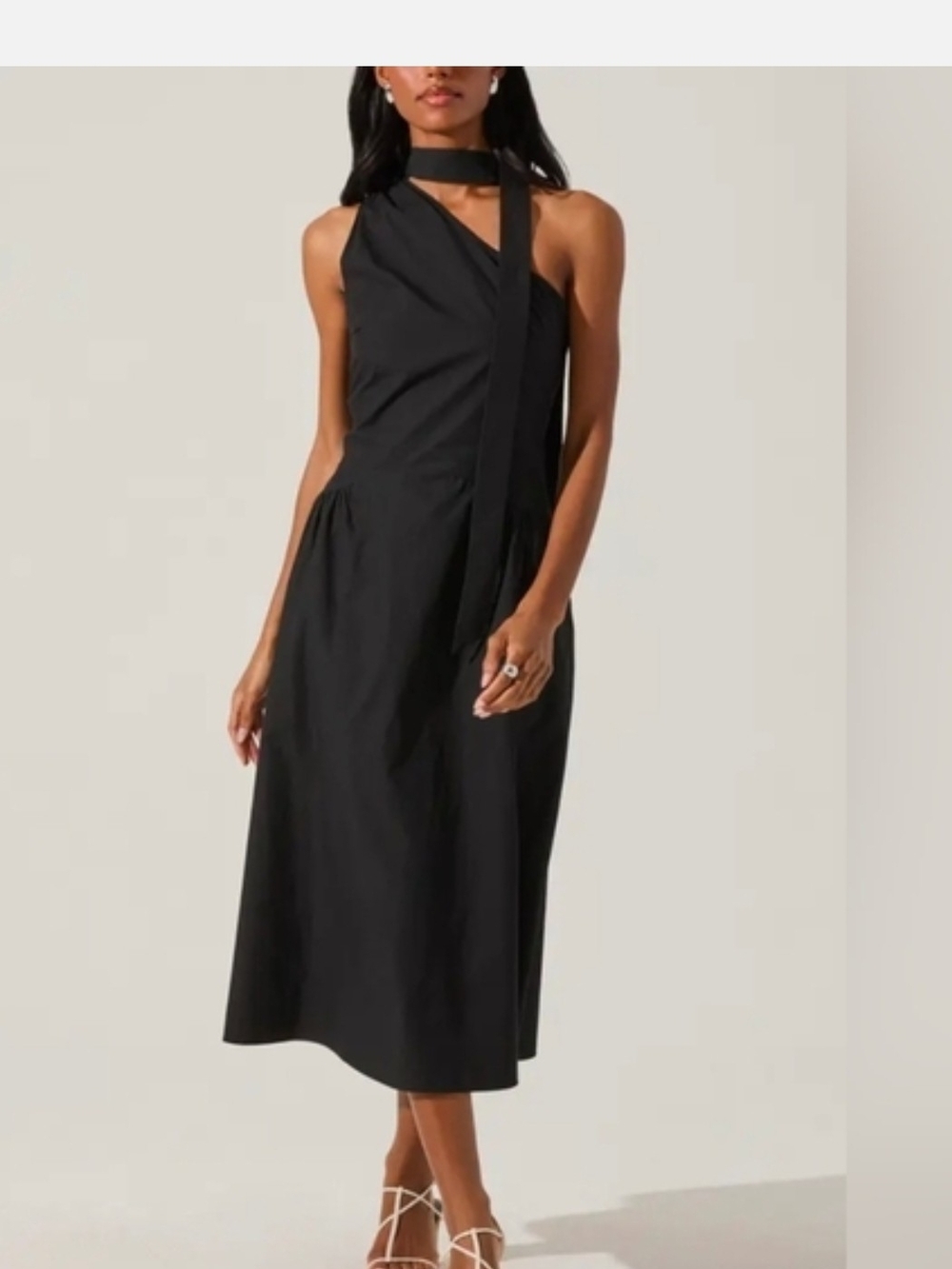 Astr Black Asymmetrical Halter Tie Midi Dress Nwot